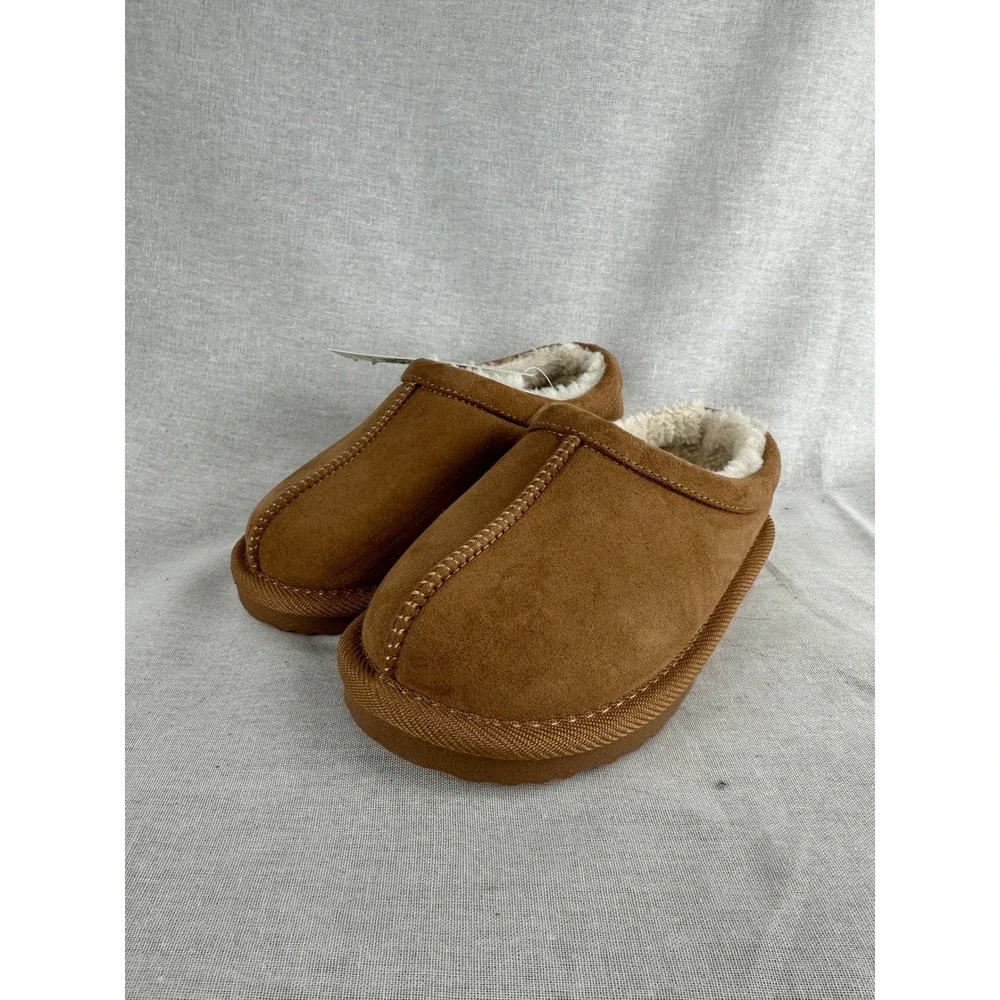 Cat & Jack Jude Brown Faux Suede Faux Fur Lined Slippers Kids Size 10 NEW